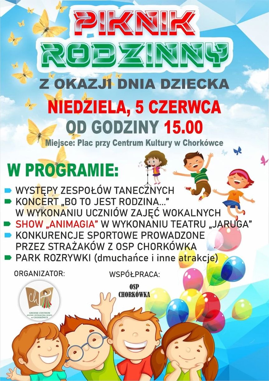 Piknik Rodzinnych w Chorkówkce z okazji Dnia Dziecka - zaproszenie