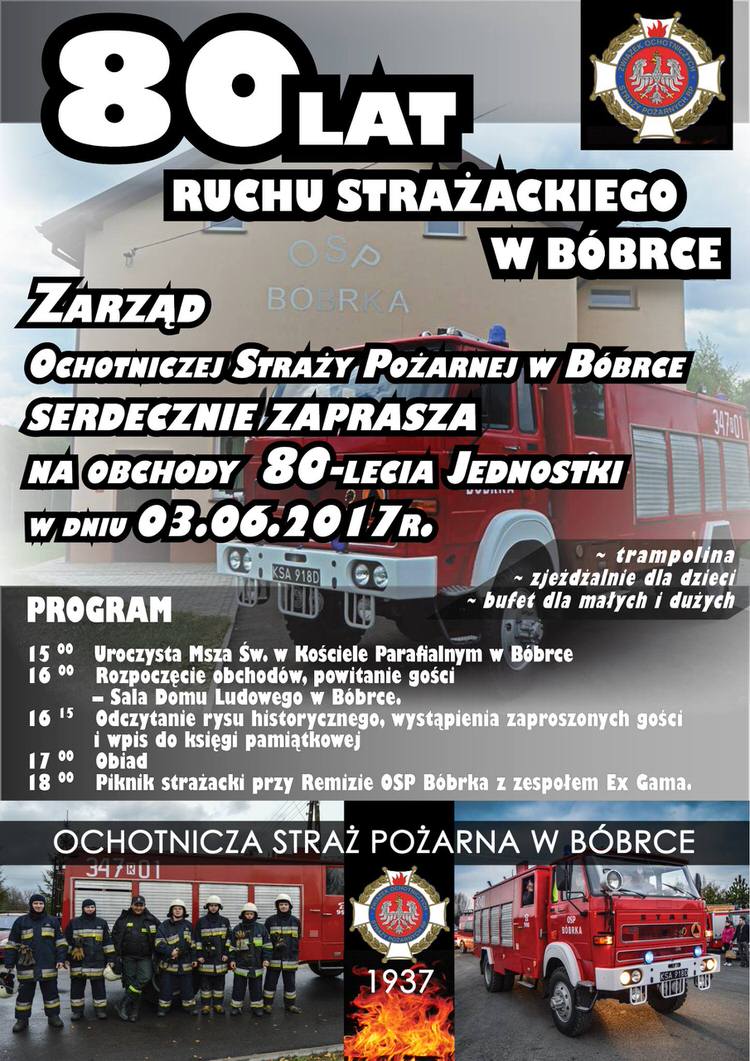 80-lecie OSP Bóbrka - zaproszenie 80-lecie OSP Bóbrka - zaproszenie