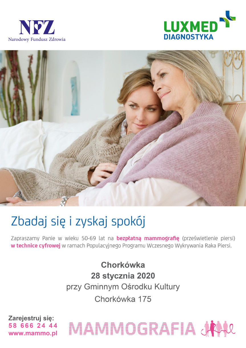 Bezpłatne badania mammograficzne dla kobiet w Chorkówce Bezpłatne badania mammograficzne dla kobiet w Chorkówce