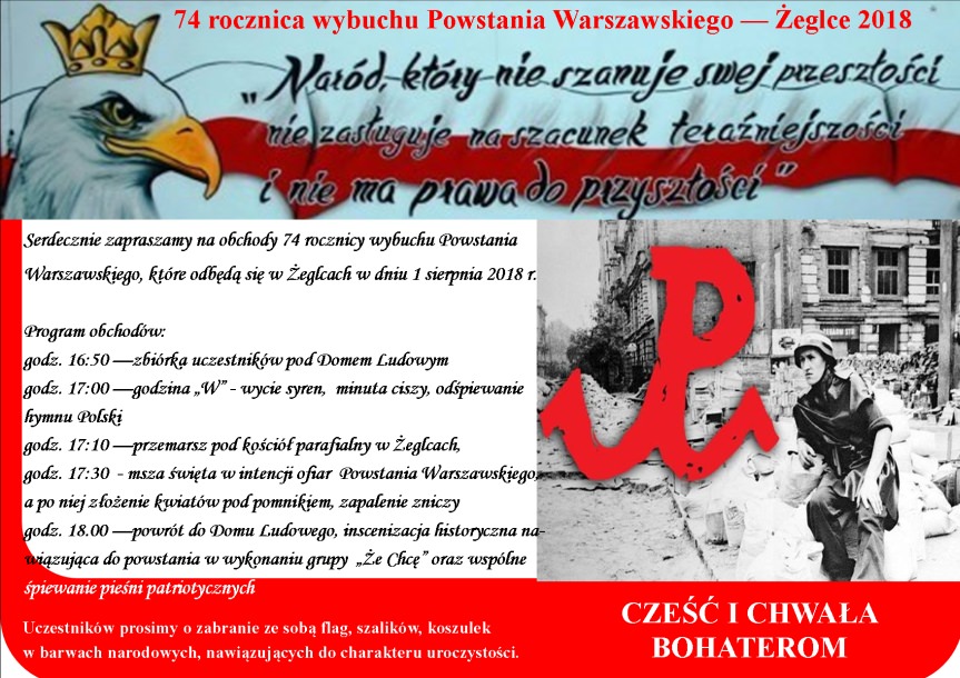 Uroczystość patriotyczna w Żeglcach - zaproszenie Uroczystość patriotyczna w Żeglcach - zaproszenie
