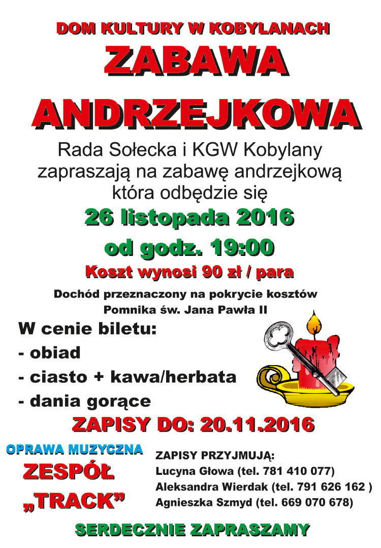 Zabawa Andrzejkowa w Kobylanach - zaproszenie Zabawa Andrzejkowa w Kobylanach - zaproszenie
