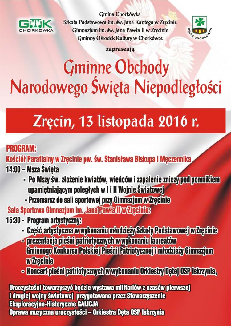 Gminne Obchody Narodowego Święta Niepodległości - zaproszenie Gminne Obchody Narodowego Święta Niepodległości - zaproszenie