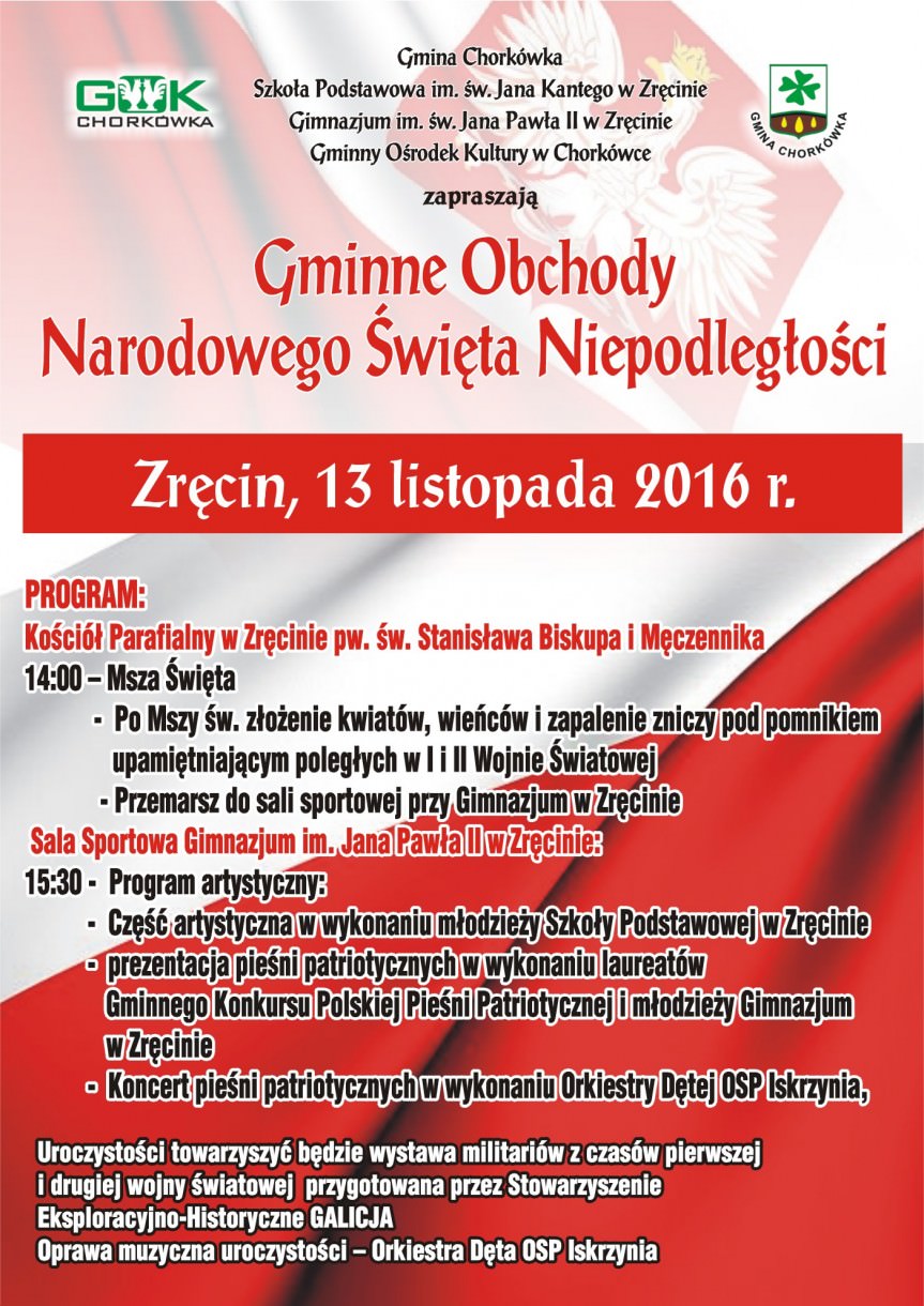 Gminne Obchody Narodowego Święta Niepodległości - zaproszenie Gminne Obchody Narodowego Święta Niepodległości - zaproszenie