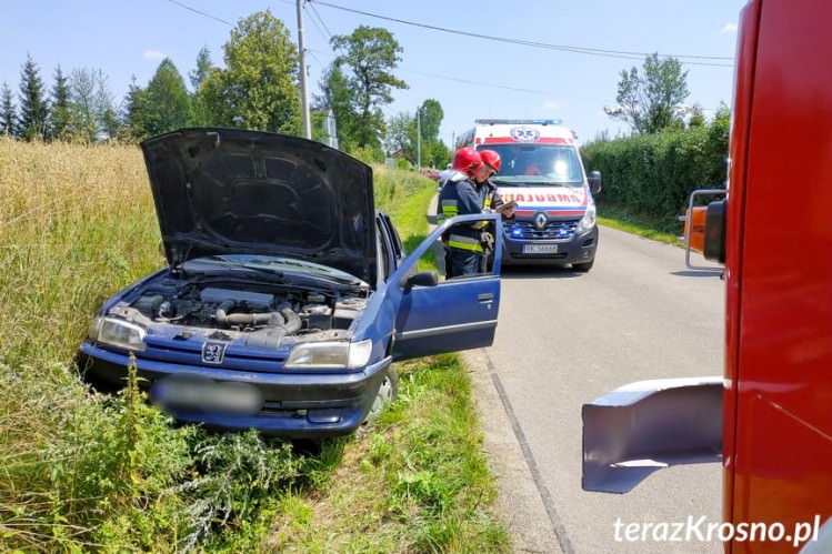 Peugeotem zjechała z jezdni Peugeotem zjechała z jezdni