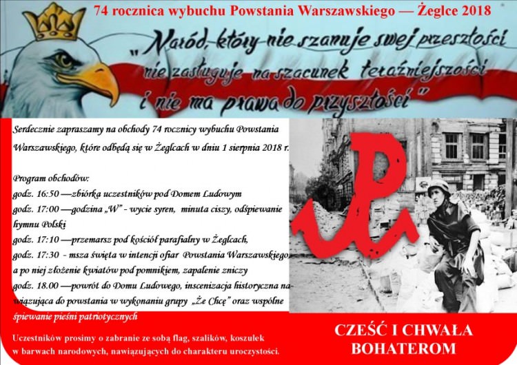 Uroczystość patriotyczna w Żeglcach - zaproszenie Uroczystość patriotyczna w Żeglcach - zaproszenie